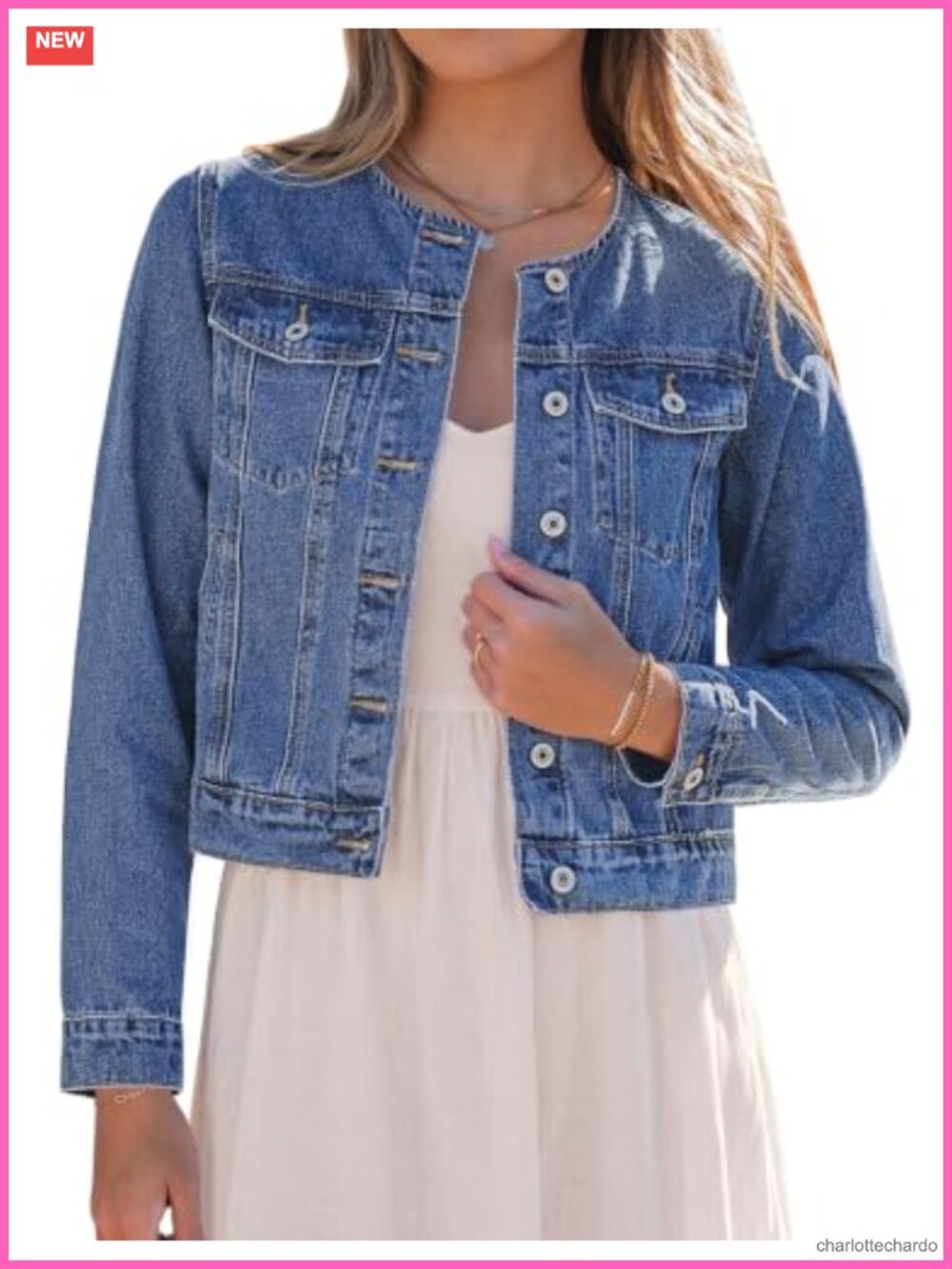 Collarless Denim Jacket Women Casual Button Down Long Sleeve Western Jean Coat